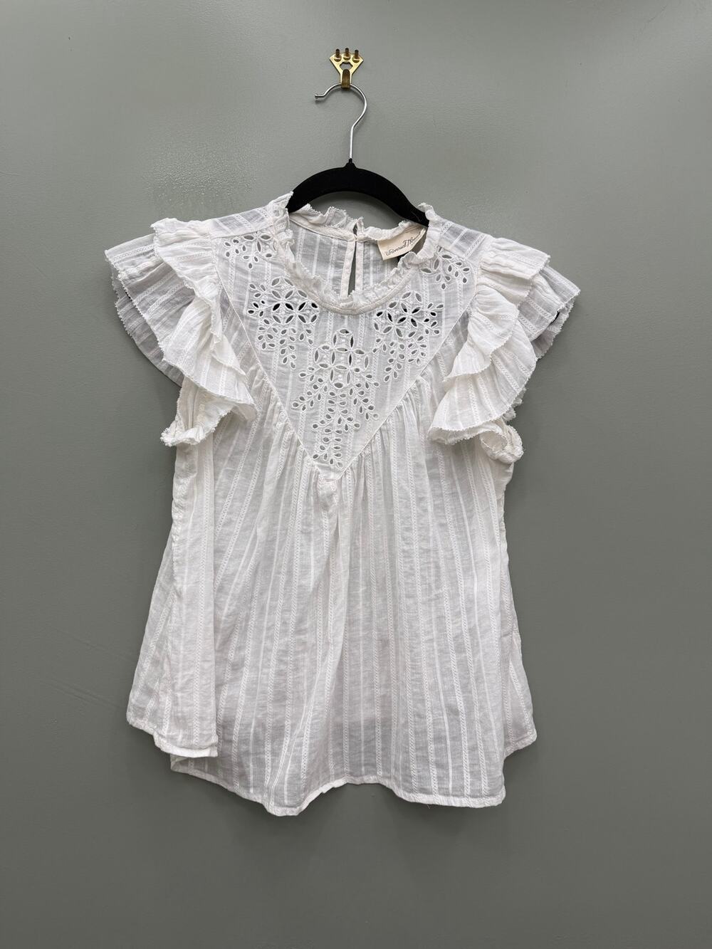 Universal Thread 100% Cotton Eyelet Ruffle Sleeve Boho Blouse White Small